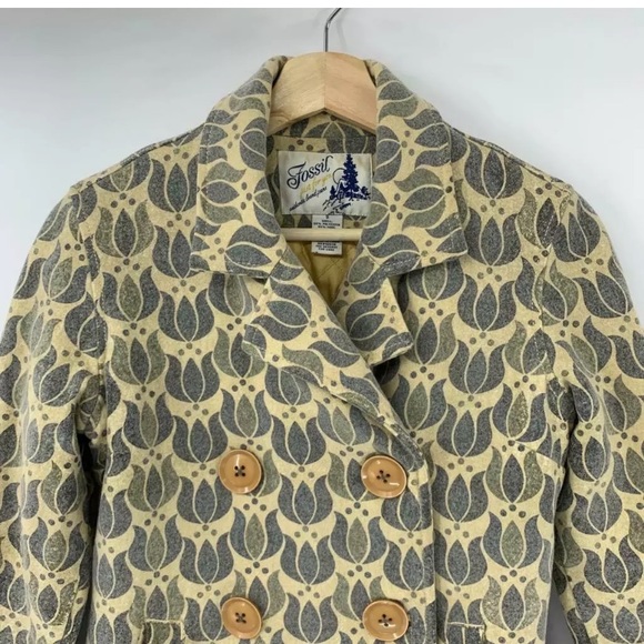 Fossil Women’s Peacoat Wool Blend Tan Floral S - Picture 2 of 5